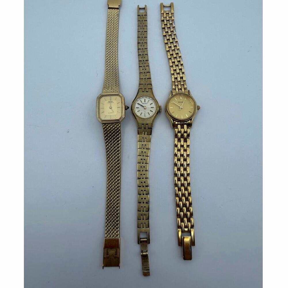 Vintage Womens Watch Lot of 3 Seiko Lassale Seiko Pulsar Gold Tone Untested - Picture 2 of 9